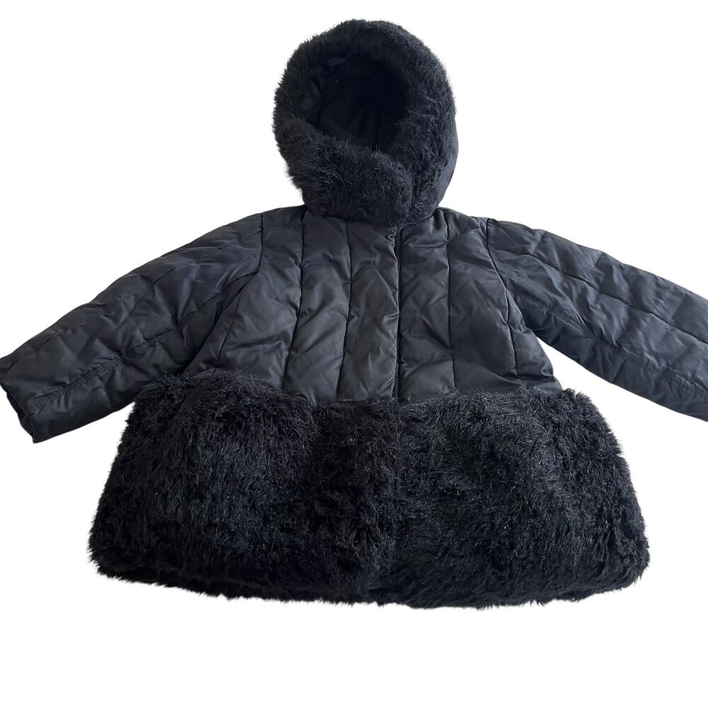 Crewcuts Girls Navy Long Puffer Jacket Faux Fur Trim Size 3 Winter Coat
